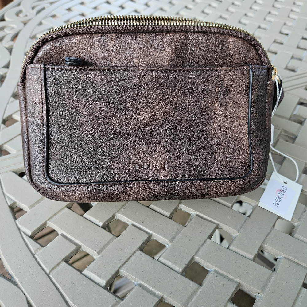 NWOT Cluci brown vegan leather unisex fanny pack/belt bag